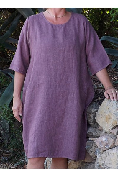 ROBE EN LIN EVA POURPRE