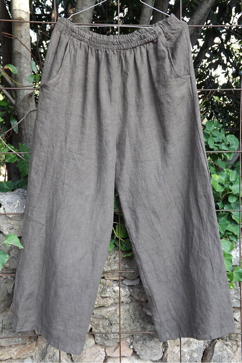 pantalon femme en lin grande taille taupe