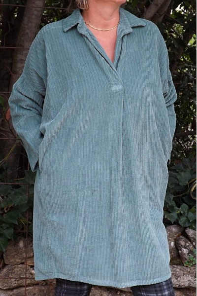 ROBE - TUNIQUE VELOURS VERT JADE AGNES