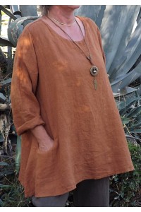 TUNIQUE LIN EPAIS GRANDE TAILLE LISA FAUVE ET PANTALON MARIUS