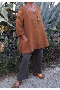 TUNIQUE LIN EPAIS GRANDE TAILLE LISA FAUVE ET PANTALON MARIUS