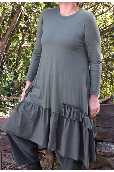 ROBE LONGUE COTON PAULINE KAKI ET PANTALON VELOURS HONORE