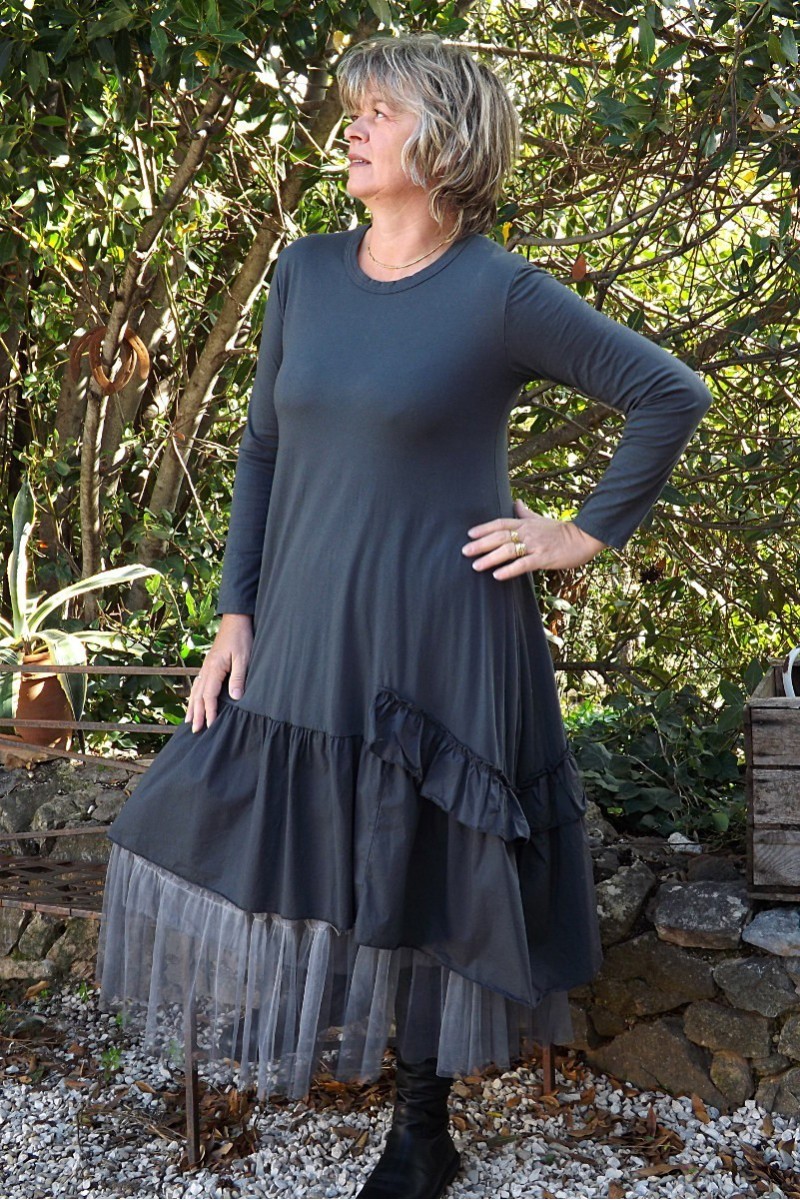 ROBE LONGUE COTON PAULINE ANTHRACITE