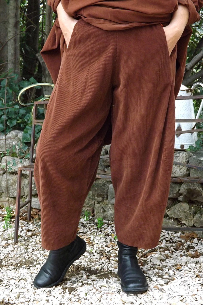 PANTALON VELOURS HONORE MARRON CUIVRE