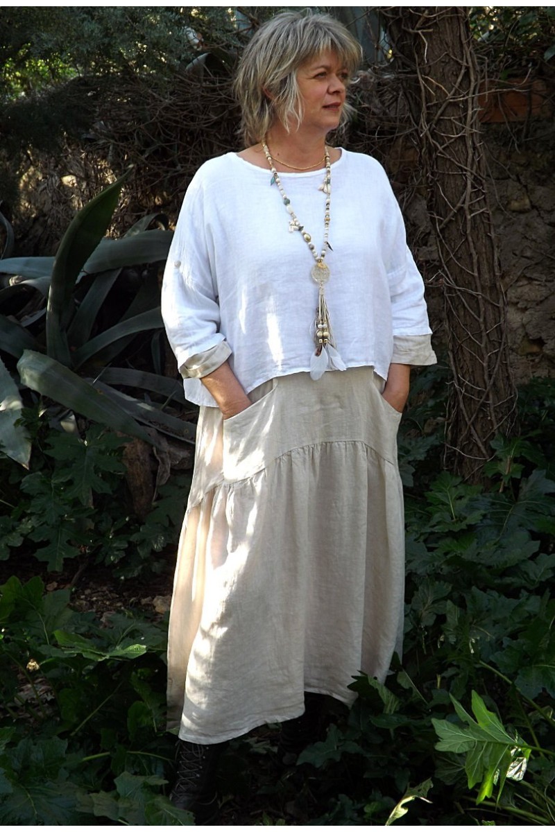 Top en lin Maxime blanc et robe Cassandre en lin Top en lin Maxime blanc et robe Cassandre en lin