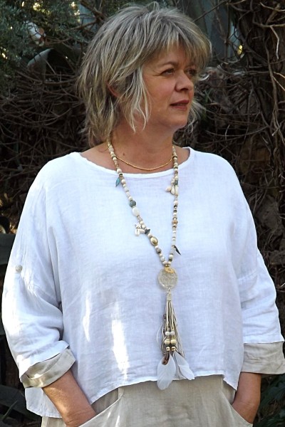 Top en lin Maxime blanc et robe Cassandre en lin