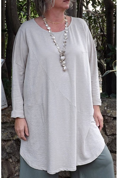Robe grande taille Adèlie beige et pantalon Augustin