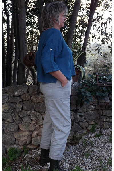 Top en lin Maxime bleu canard et jegging Gaston