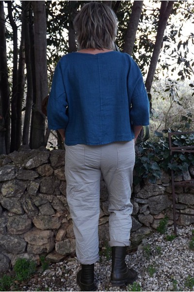 Top en lin Maxime bleu canard et jegging Gaston