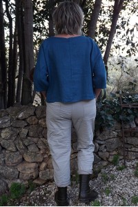 Top en lin Maxime bleu canard et jegging Gaston