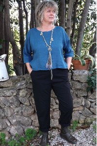 Top en lin Maxime bleu canard et jegging Gaston