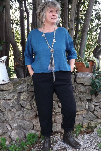 Jegging grande taille gaston noir et top lin maxime