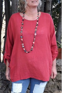 Top coton grande taille Léon framboise et pantalon Angus clair