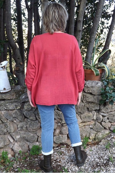 Top coton grande taille Léon framboise et pantalon Angus clair