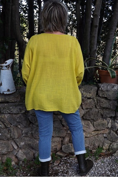 Top coton grande taille Léon couleur genêt et pantalon Angus clair