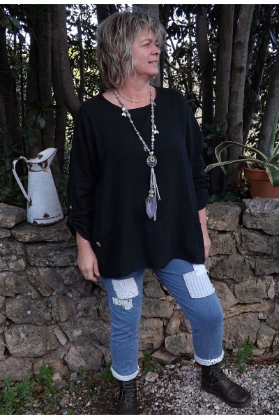 Top coton grande taille Léon couleur noire