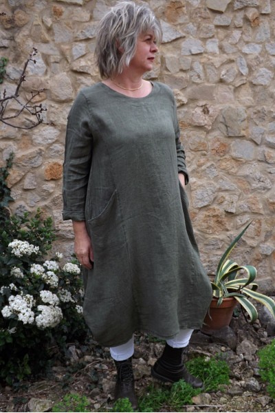 Robe lin Celestine kaki délavé