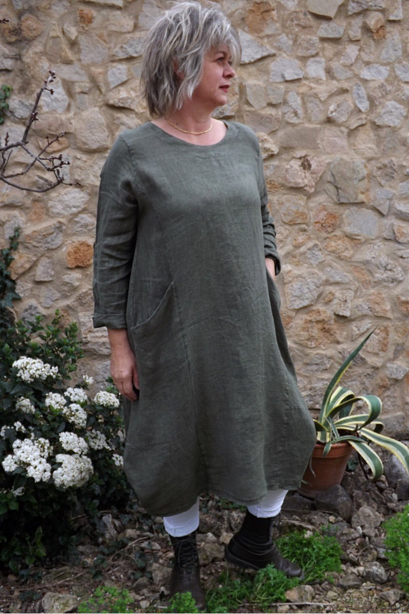 Robe lin Celestine kaki délavé