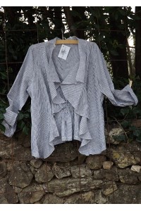 Veste courte lin Anais rayures anthracites et blanches