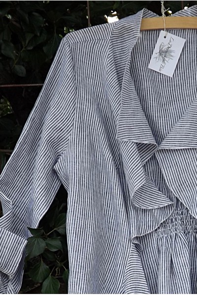 Veste courte lin Anais rayures anthracites et blanches
