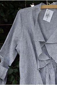 Veste courte lin Anais rayures anthracites et blanches
