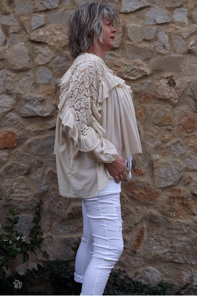 Chemisier dentelles grande taille bohème beige Ernestine et pantalon Lenny