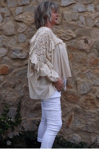 Chemisier dentelles grande taille bohème beige Ernestine et pantalon Lenny
