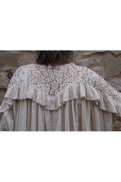 Chemisier dentelles grande taille bohème beige Ernestine et pantalon Lenny
