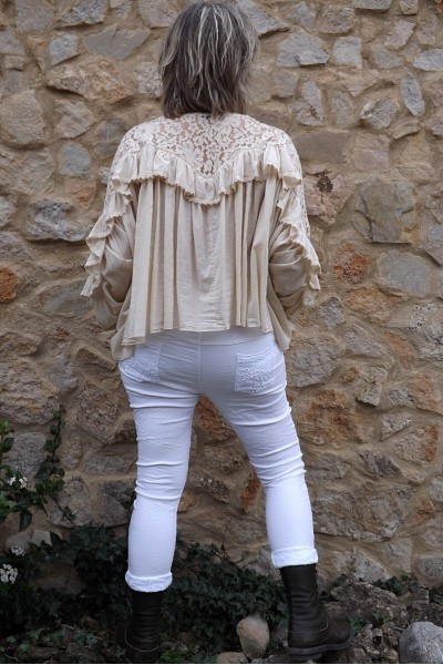 Chemisier dentelles grande taille bohème beige Ernestine et pantalon Lenny