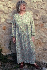 Robe longue Fernande imprimé fond jade
