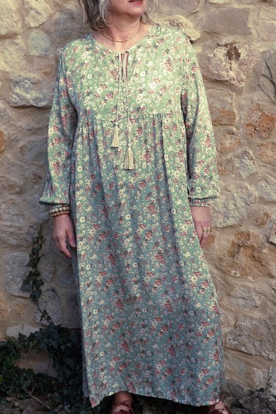 Robe longue Fernande imprimé fond jade
