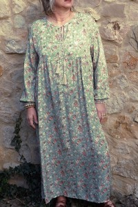 Robe longue Fernande imprimé fond jade