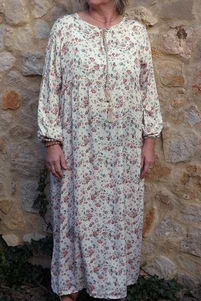 Robe longue Fernande imprimé sur fond beige