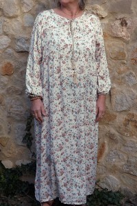 Robe longue Fernande imprimé sur fond beige