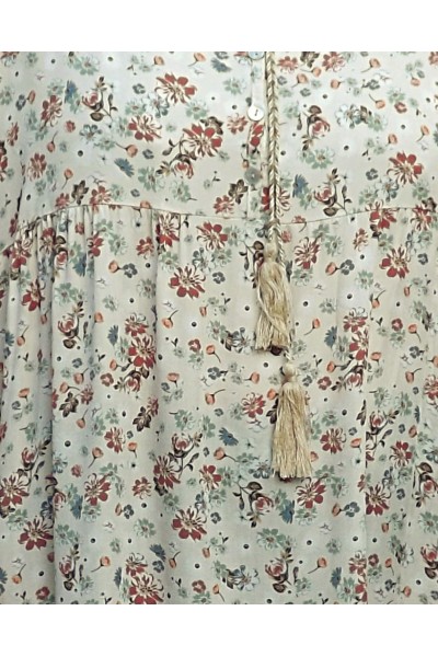 Robe longue Fernande imprimé sur fond beige
