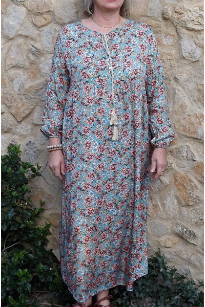 Robe longue Fernande imprimé sur fond adriatique