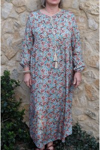Robe longue Fernande imprimé sur fond adriatique