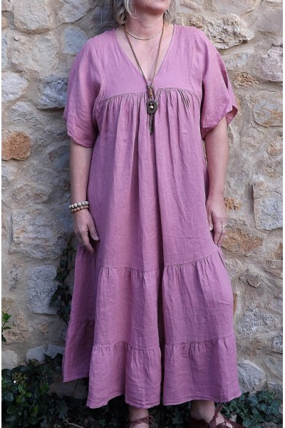 Robe longue lin Anastasia framboise