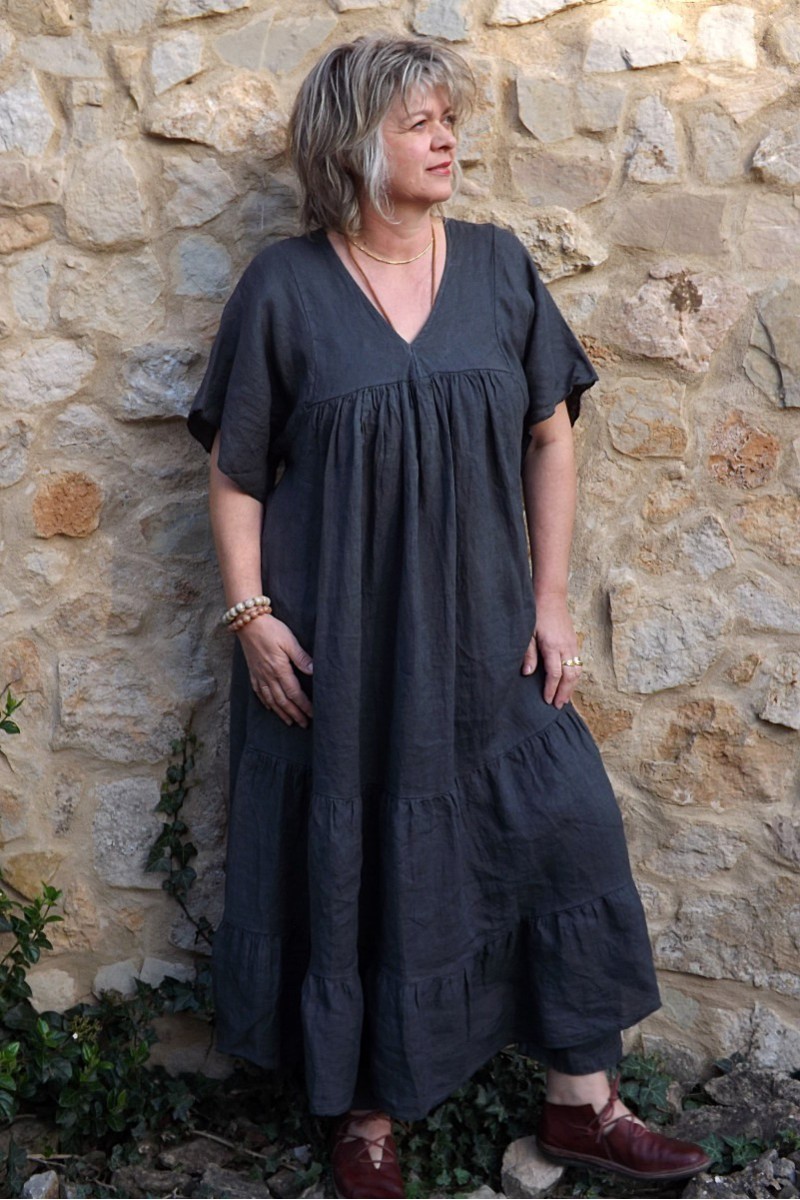 Robe longue lin Anastasia anthracite