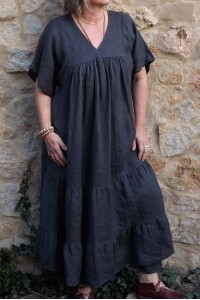 Robe longue lin Anastasia anthracite