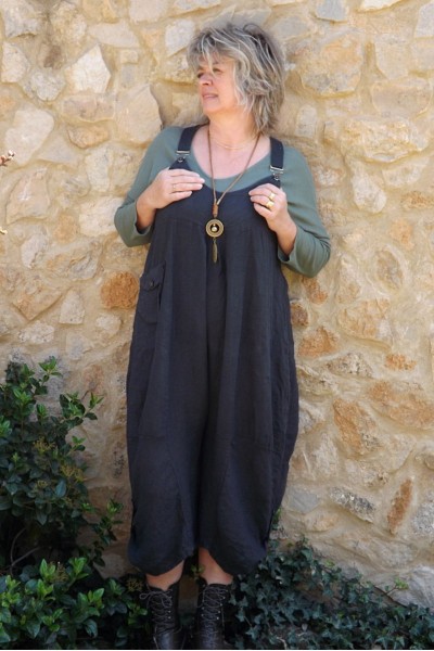 Salopette lin Amandine anthracite et top Théo coton