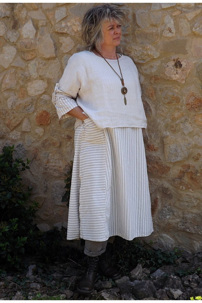Top en lin Maxime beige et robe coton Audrey Top en lin Maxime beige et robe coton Audrey