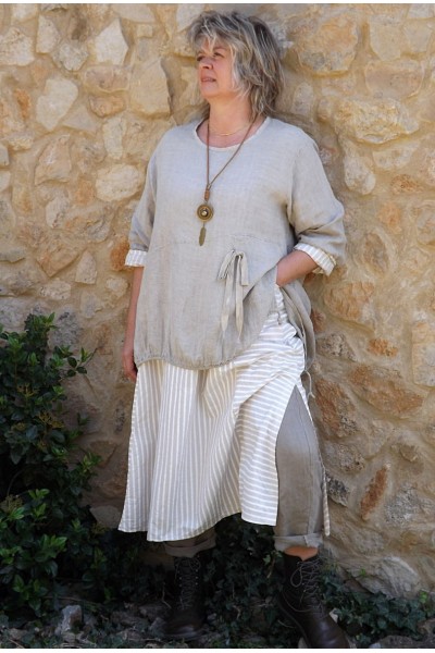Tunique lin Rosalie taupe délavé et pantalon lin Gabriel et robe Audrey