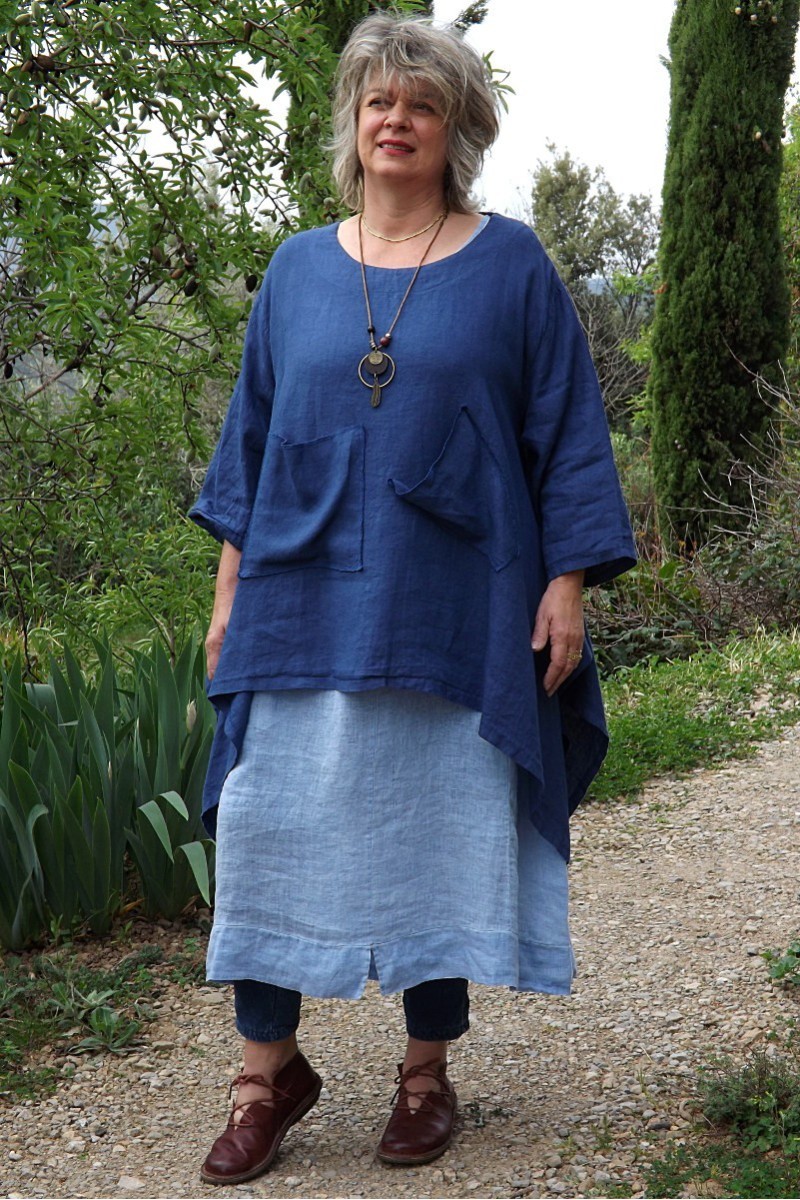 Tunique lin grande taille Honorine bleu roi et robe lin Eurydis