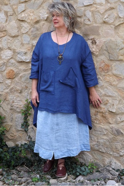 Tunique lin grande taille Honorine bleu roi et robe lin Eurydis