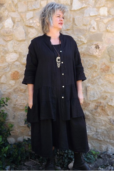 Veste ou tunique lin noire Eugénie et robe lin Cassandre