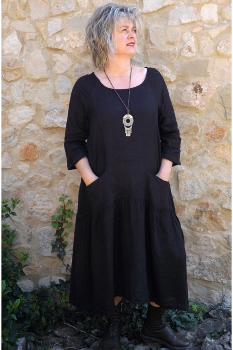 Robe longue lin Cassandre noire