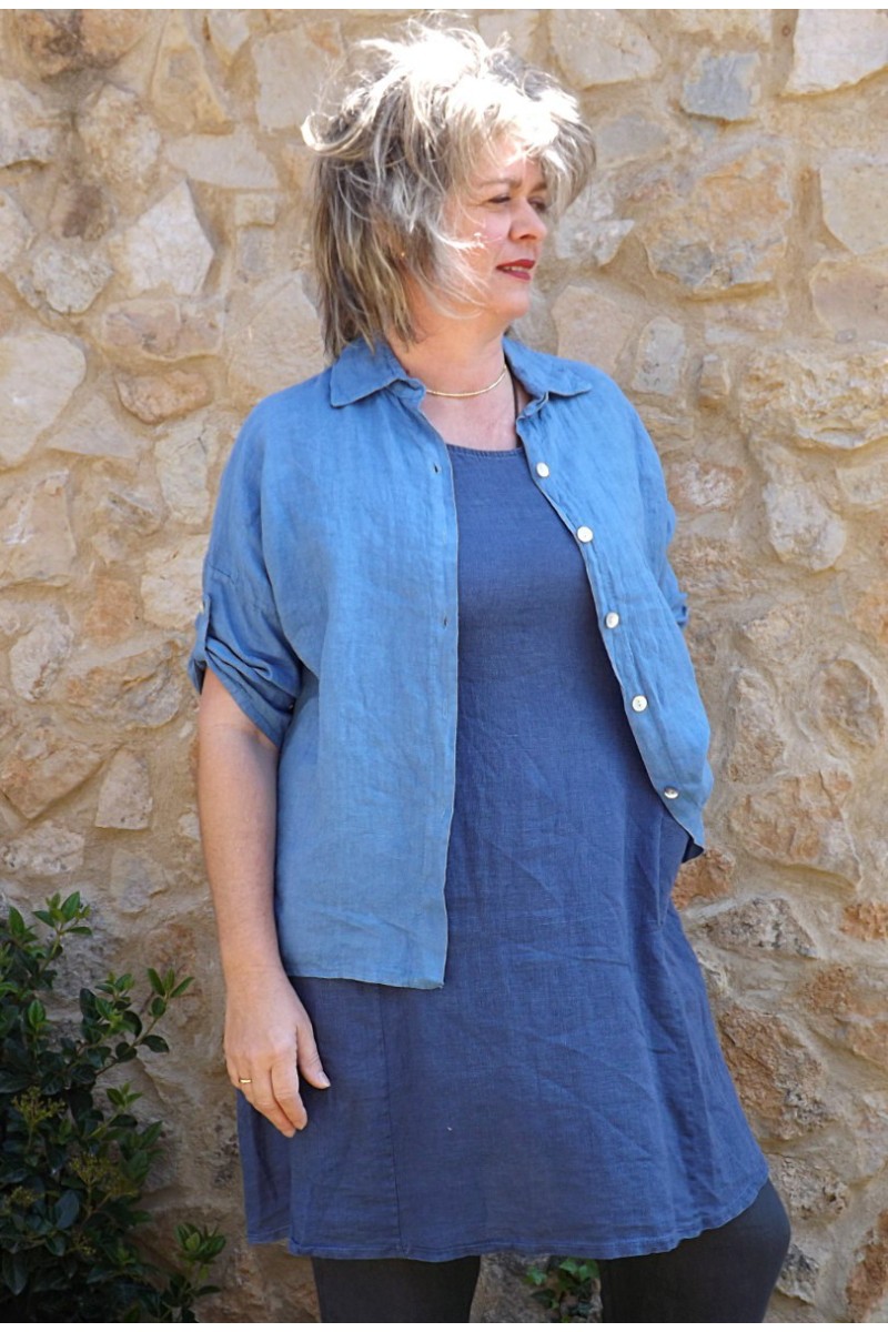 Chemise lin bleu Albane et tunique lin Blandine