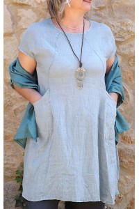 Tunique en lin vert eucalyptus Blandine et pantalon lin Gabriel