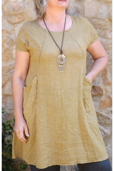 Tunique en lin safran Blandine et pantalon lin Gabriel